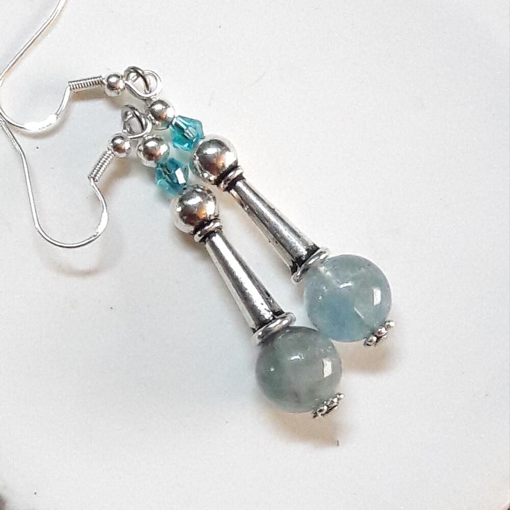 Blue Fluorite 925 Silver Hooks Hidden Meaning earrings Neo Deco , Natural   433■